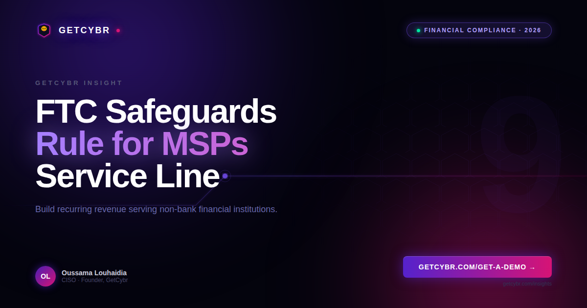 MSP compliance consultant reviewing FTC Safeguards Rule requirements with financial institution clients on screen